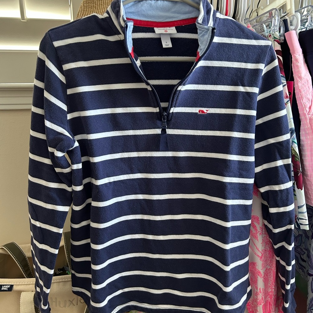 Vineyard Vines Navy and White Striped Quarter-Zip